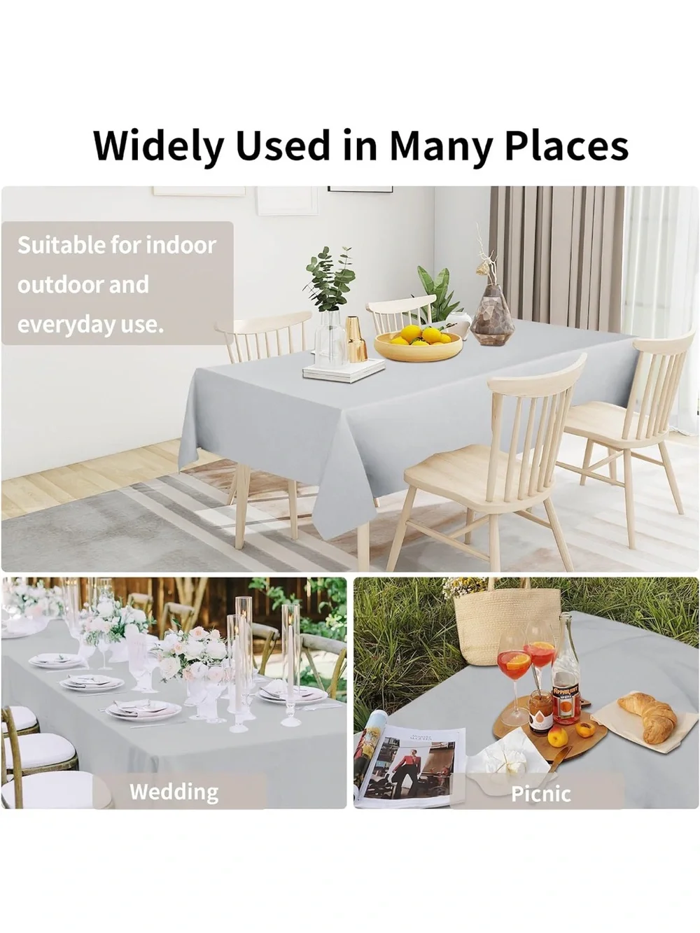 NEW Easy-Care Waterproof Faux Linen Tablecloth, Rectangle, 60x84”, Grey